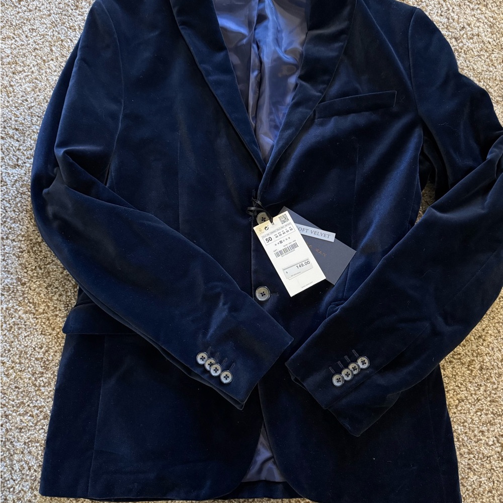 Zara Navy Blue Velvet Blazer